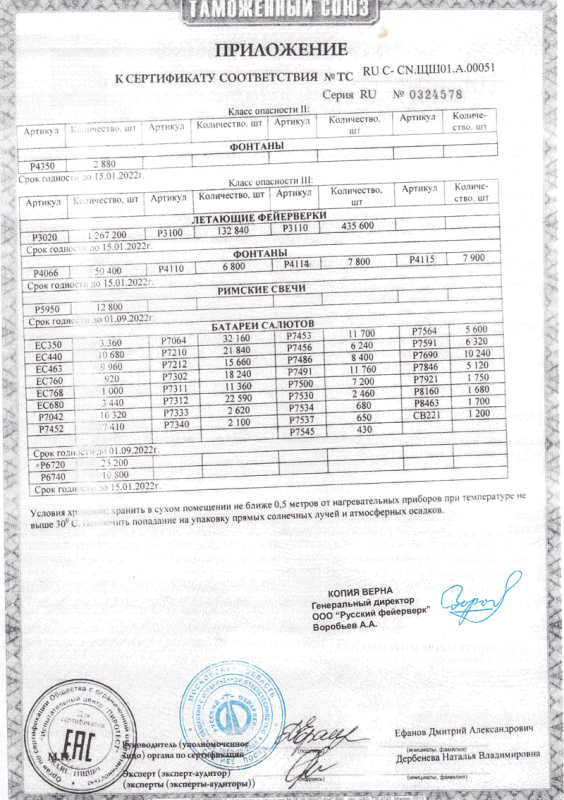 Сертификат соответствия № 0324578  - Гвардейск | gvardejsk.salutsklad.ru 